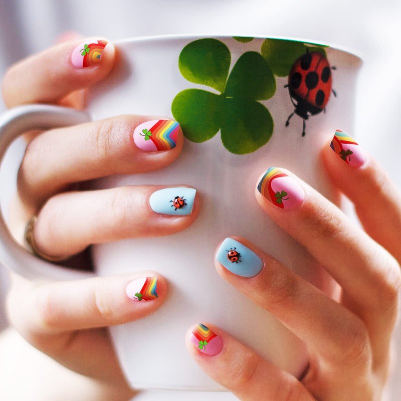 Whaline 6 Pieces St. Patrick's Day Nail Stamping Plates Kit Lucky Shamrock Rainbow Image Stamp Templates Irish Nail Art Plates for St. Patrick's Day DIY Print Manicure Salon Design Gift