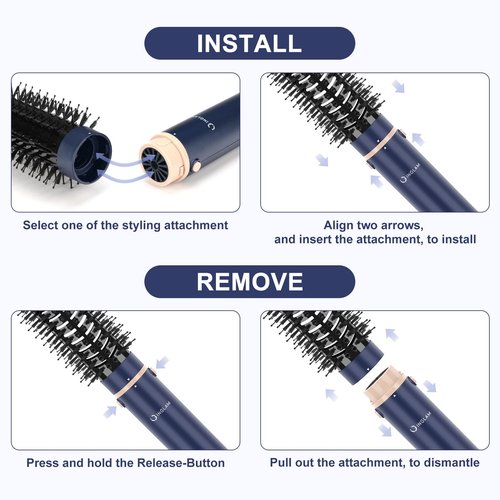 6-in-1 Hair Dryer Brush, 110,000 RPM High Speed Hair Dryer with Air Straightener, 28mm AUTO Curlers, IG INGLAM MegaAIR 2.0 Multi-Styler Set Volumizing and Shape, Prussian Blue