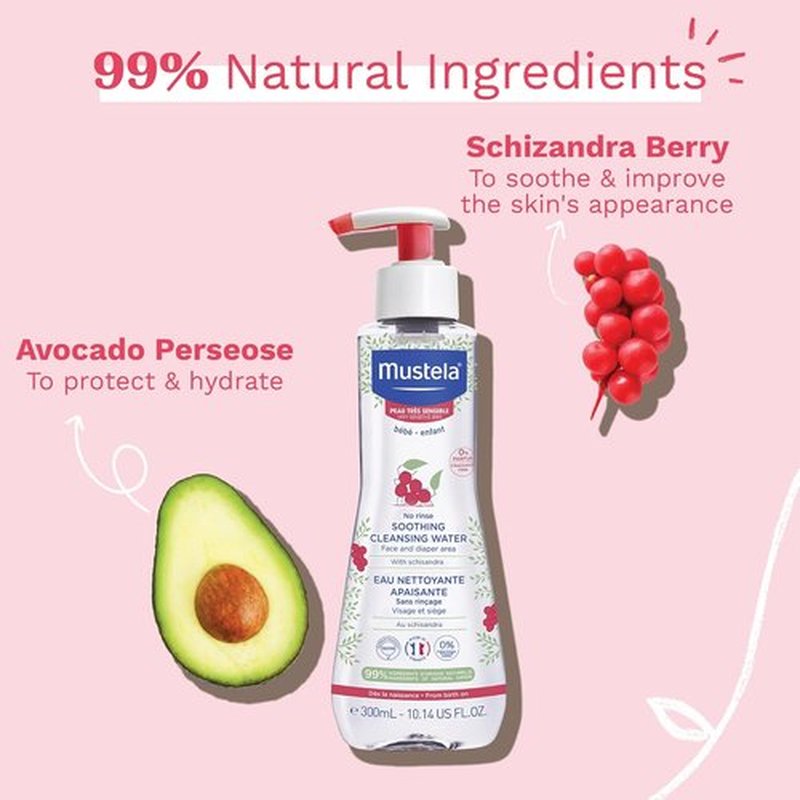 Mustela Baby Cleansing Water - Soothing No-Rinse Micellar Formula for Sensitive Skin - 10.14 fl. oz.