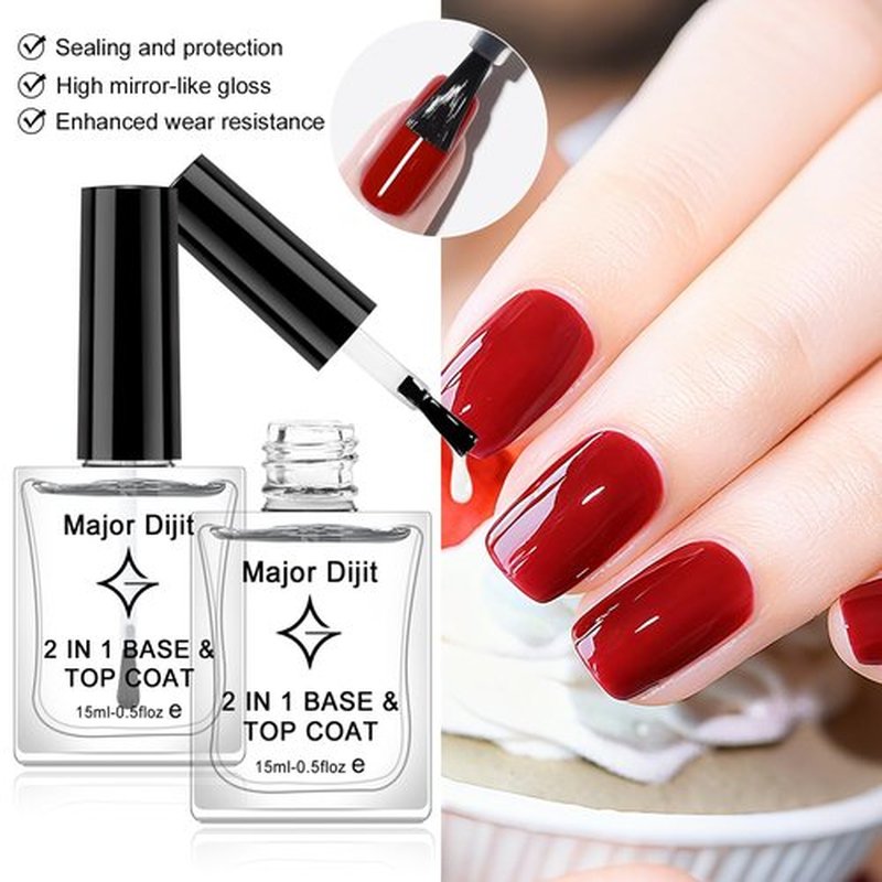 Major Dijit Clear Base & Top Coat 2-in-1 Nail Polish - Quick Dry, Long-Lasting High Gloss Formula | 0.5 Fl Oz