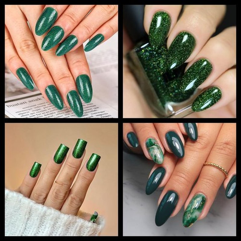 6 Grid Green Chrome Nail Powder, Iridescent Aurora Pearl Powder Metallic Mirror Effect Pigment Pearlescent Mermaid Pigment Pearl Glitter Dust Kit, Nail Art Decoration, Resin Craft (05_Green)
