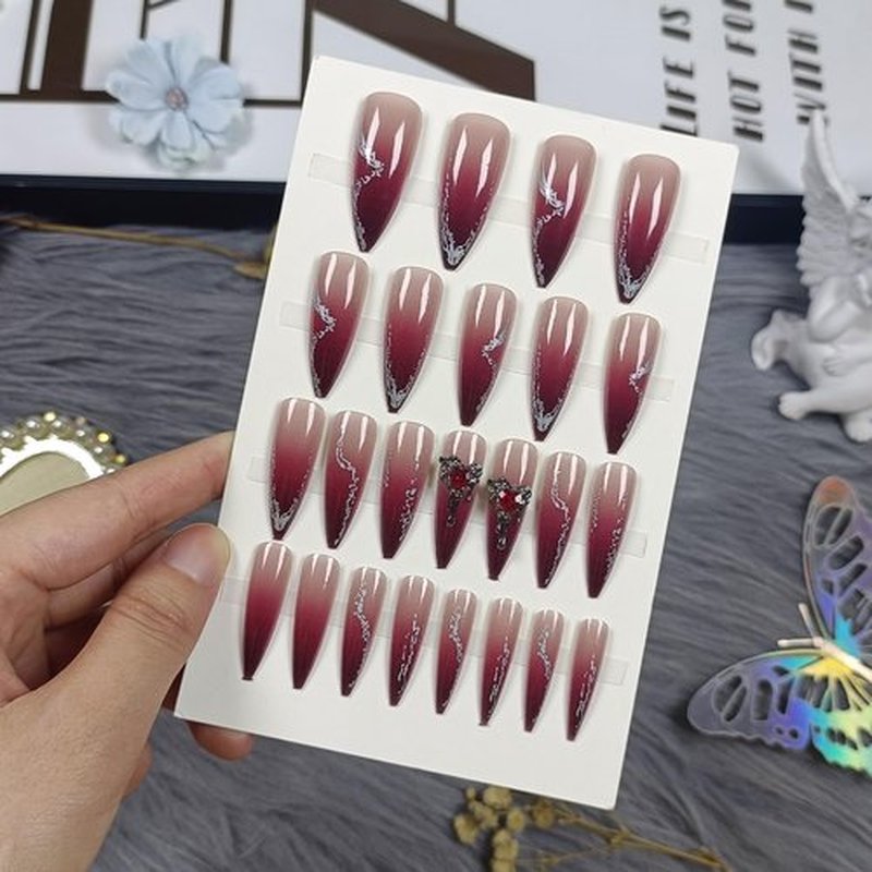 TENPAL Gothic Press on Nails Long Stiletto,Black Purple Glitter Ombre Fake Nails with 3D Gem Hearts,Gothic Edgy False Nails for Halloween Party,Reusable Full Manicure Kit 24Pcs Amethyst Vampire nails