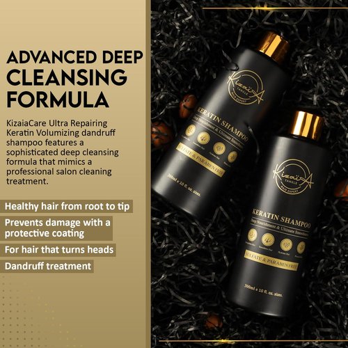 KizaiaCare Keratin Hair Treatment | Anti-dandruff Shampoo | Moisturizing - Detangling | Volumizing | Smoothing | Curly Frizzy Hair Protection | Sulfate and Paraben Free | Suitable For All Hair Type