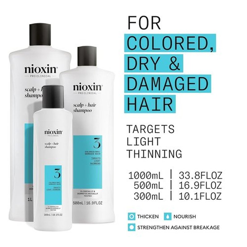 Nioxin System 3 Scalp & Hair Thickening Shampoo - Nourish Colored, Dry, & Damaged Hair | Strengthen with Niacinamide & Biotin