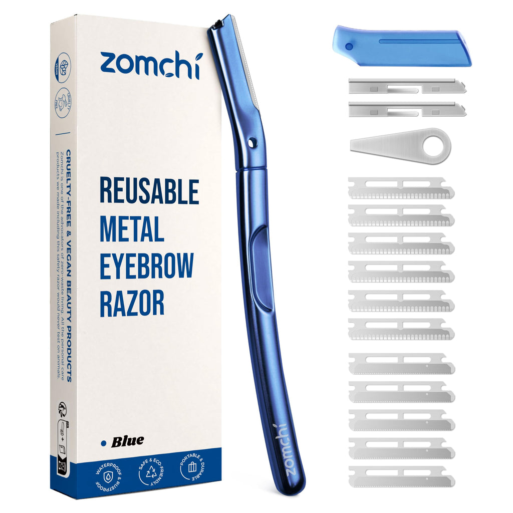 ZOMCHI Dermaplane Razor, Eyebrow Razor and Face Razors for Women & Men, Reusable Eyebrow Trimmer with 11 Blades, Eyebrow Shaver with Protective Silicone Cap - Matte Blue