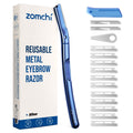 ZOMCHI Dermaplane Razor, Eyebrow Razor and Face Razors for Women & Men, Reusable Eyebrow Trimmer with 11 Blades, Eyebrow Shaver with Protective Silicone Cap - Matte Blue