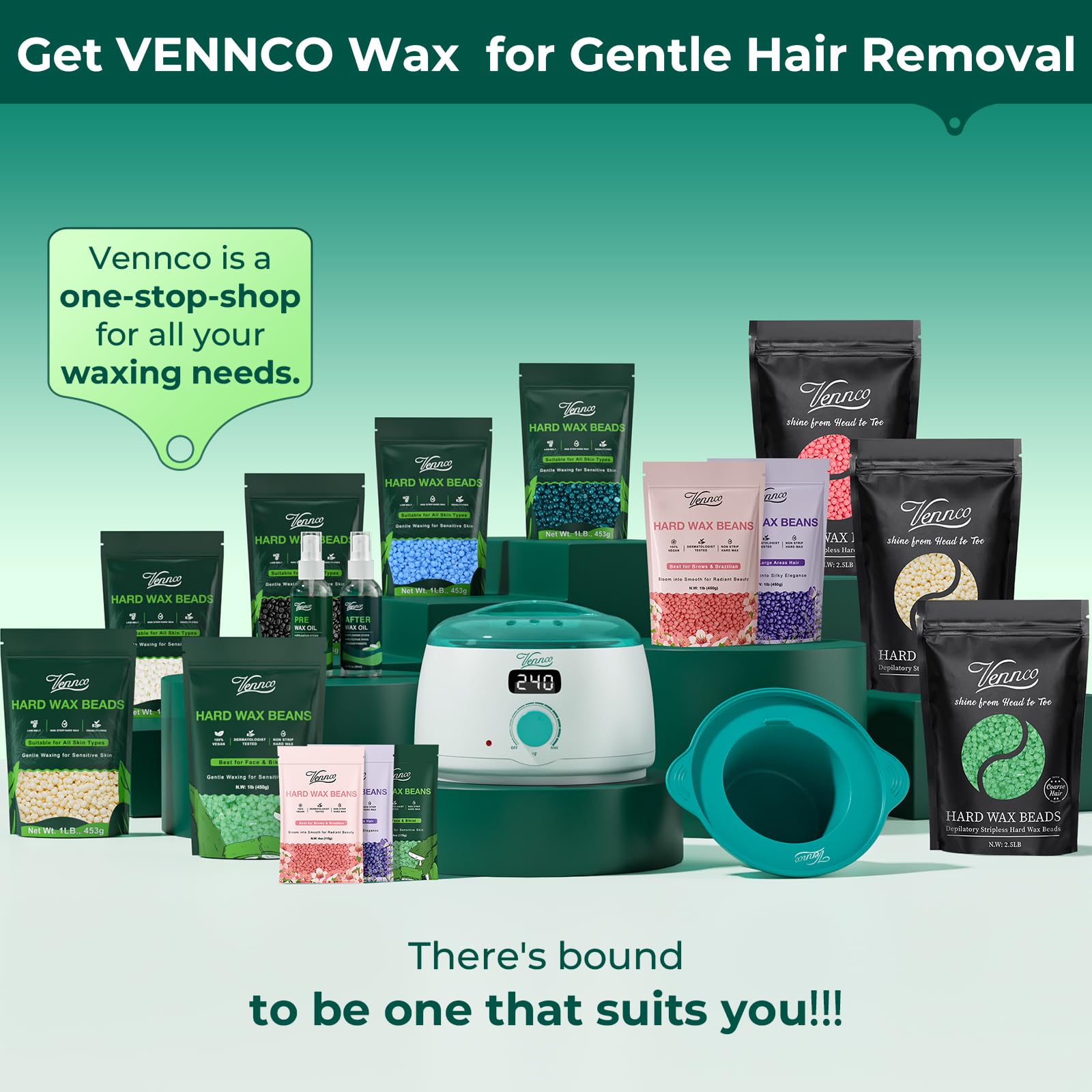 VENNCO 1lb White Wax Beads for Hair Removal, Unscented Hard Wax Beads Refill for Home Waxing, Perfect for Face Brazilian Bikini Legs and Underarms, Stripless Waxing Beads for Women Men