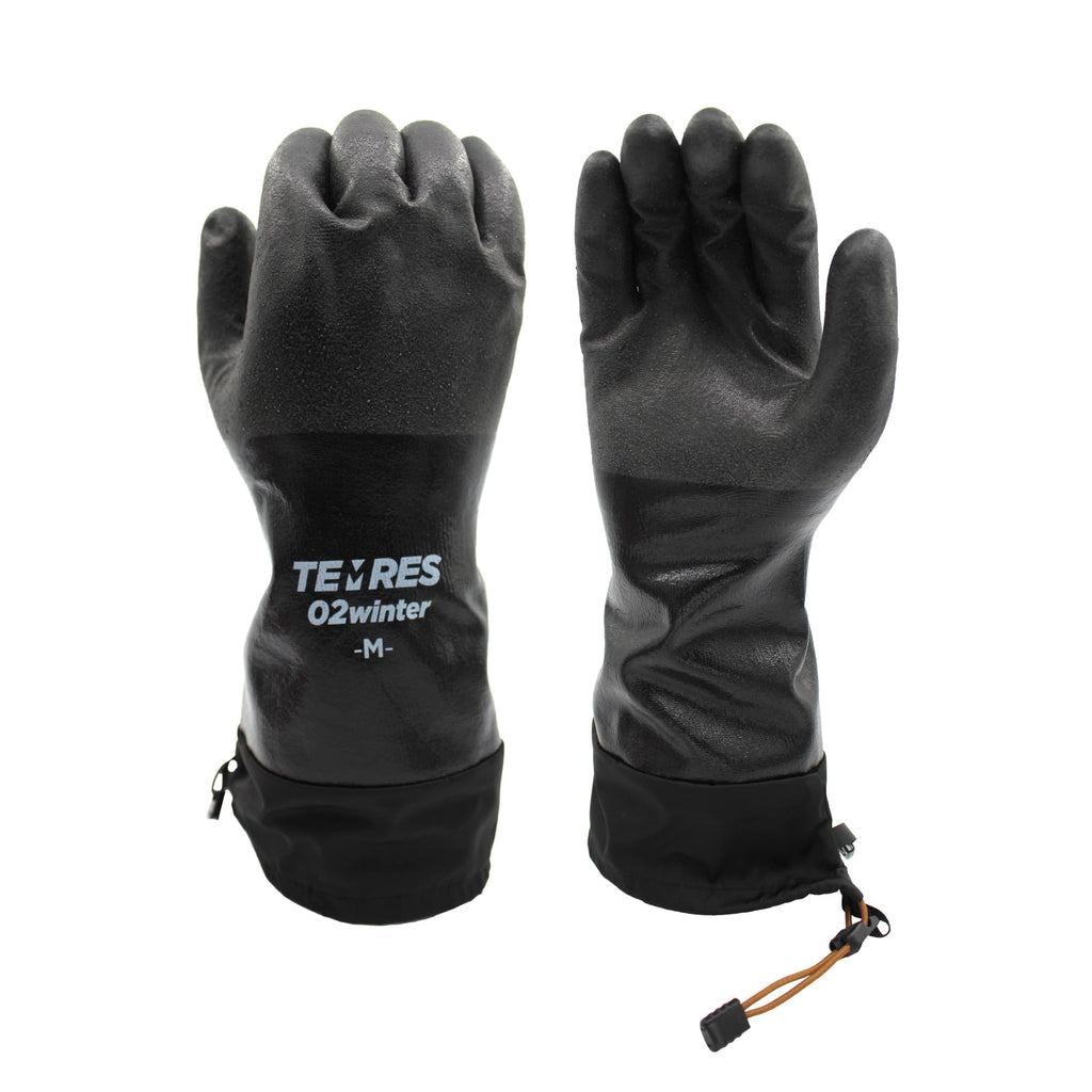 SHOWA TEMRES 282-02 Waterproof Insulated Winter Work Gloves, Breathable Polyurethane, Integrated Drawstring Gaiter Snow Cuff, Thermal Fleece for Skiing, Ice Fishing, Black, Large, 1 Pair