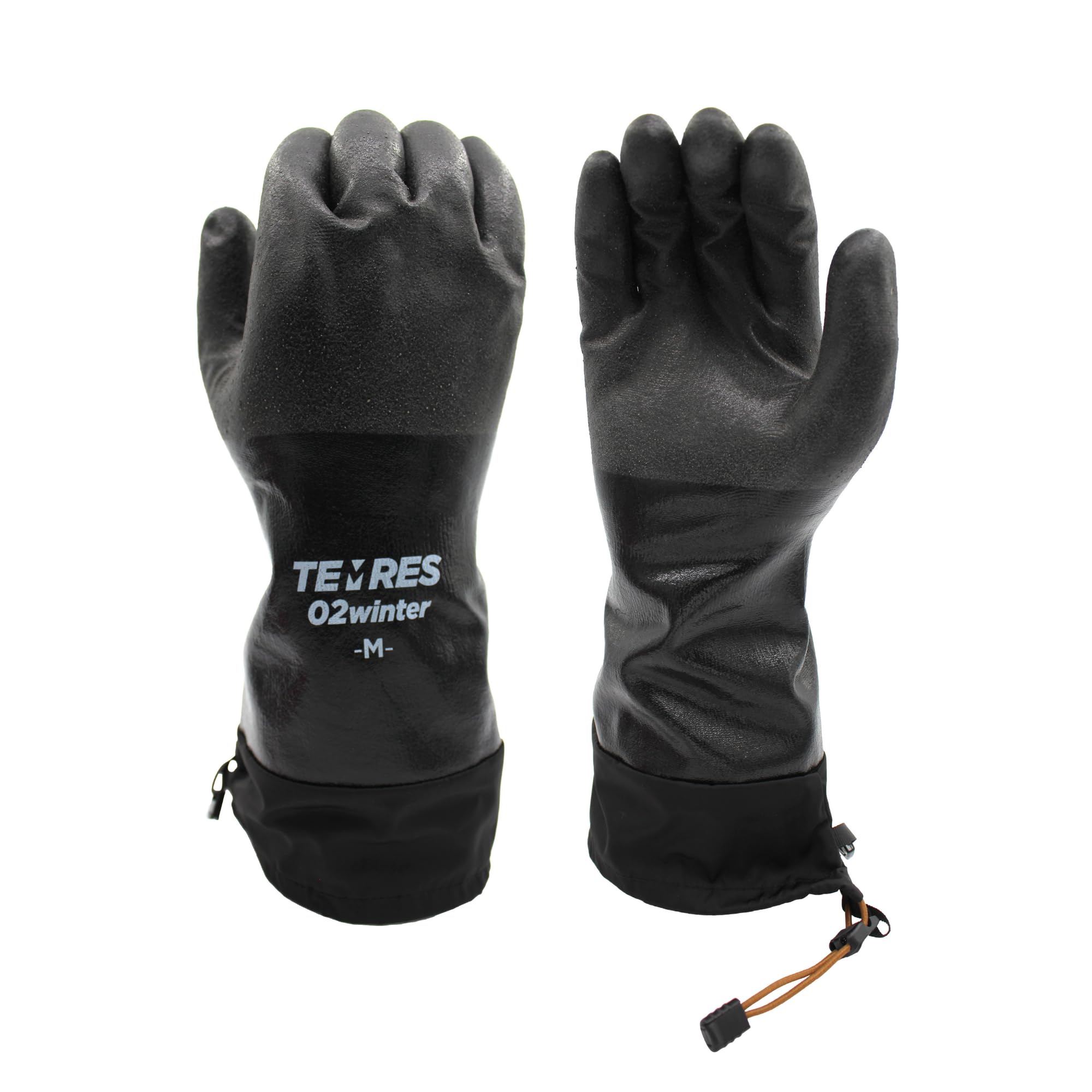 SHOWA TEMRES 282-02 Waterproof Insulated Winter Work Gloves, Breathable Polyurethane, Integrated Drawstring Gaiter Snow Cuff, Thermal Fleece for Skiing, Ice Fishing, Black, Large, 1 Pair
