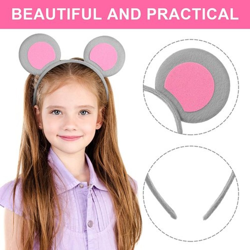 Beaupretty Mouse Ears Headband, 6pcs Mouse Costume Accessory Rat Ears Headband Kids Gray Cartoon Animal Headwear Cosplay Party Photo Props