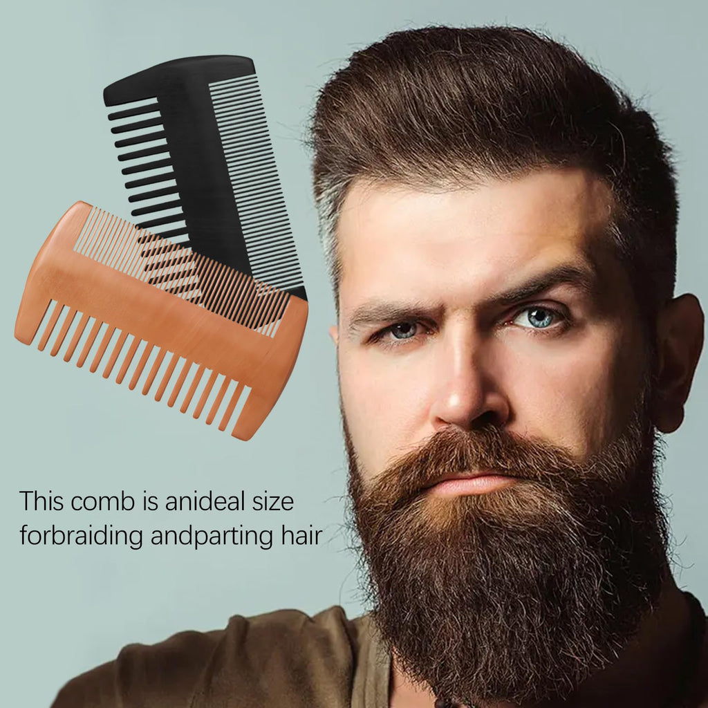 Kootinn Wooden Beard Comb Kit, Dual Action Fine & Coarse Teeth, Wood Color and Black Pocket Comb for Beards & Mustaches & Hair Grooming Care (2 Pack)