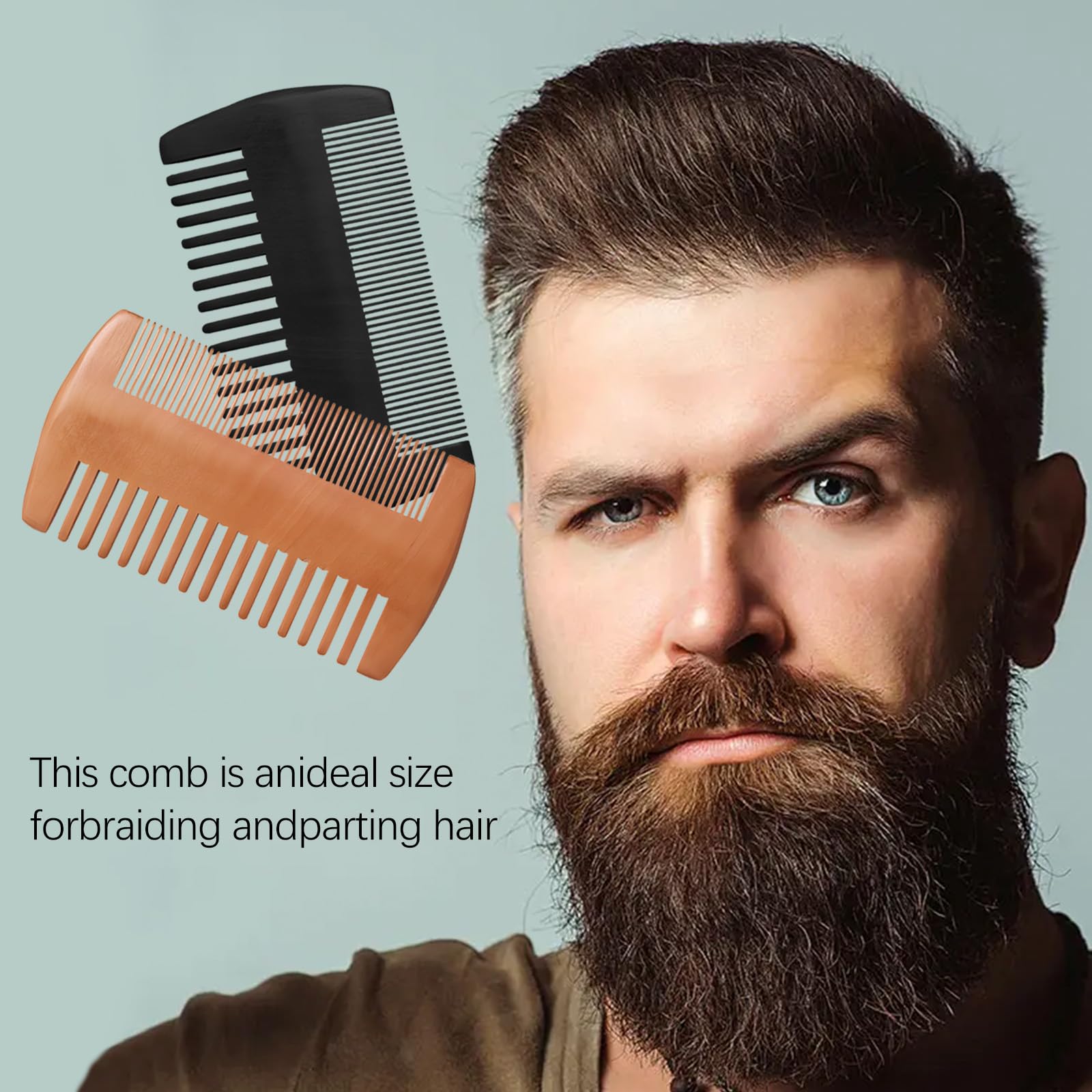 Kootinn Wooden Beard Comb Kit, Dual Action Fine & Coarse Teeth, Wood Color and Black Pocket Comb for Beards & Mustaches & Hair Grooming Care (2 Pack)