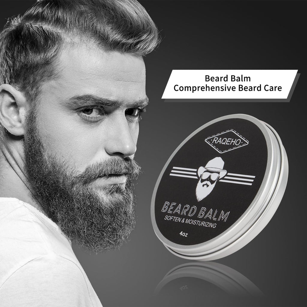 RAQEHO 4oz Beard Balm for Men - Mustache Wax Mens Beard Leave In Conditioner Butter Wax Cream Softener Shea Moisturizer Grooming Styling Dandruff Treatment Maintenance Gifts Care Products(Sandalwood)