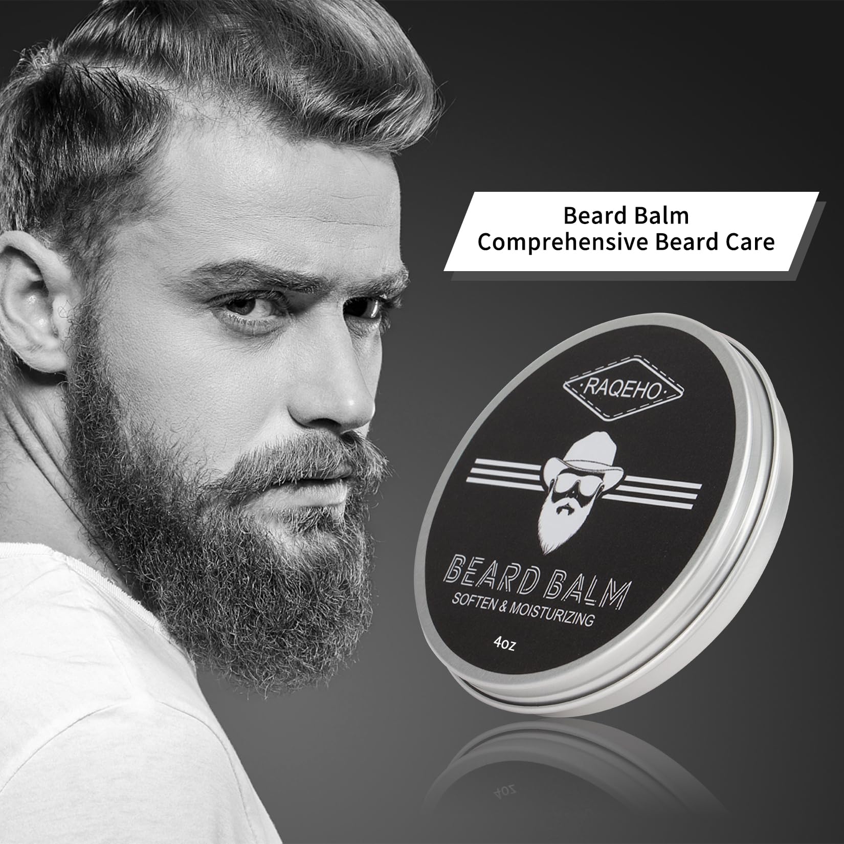 RAQEHO 4oz Beard Balm for Men - Mustache Wax Mens Beard Leave In Conditioner Butter Wax Cream Softener Shea Moisturizer Grooming Styling Dandruff Treatment Maintenance Gifts Care Products(Sandalwood)
