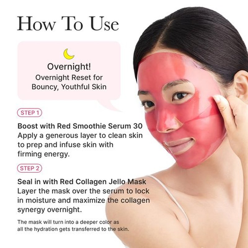 ARENCIA Red Collagen Jello Mask, Plump & Hydrating x 4ea, Overnight Hydrogel Mask for Dry, Mature Skin, Packed with Collagen, 5 Peptides, 2% Niacinamide