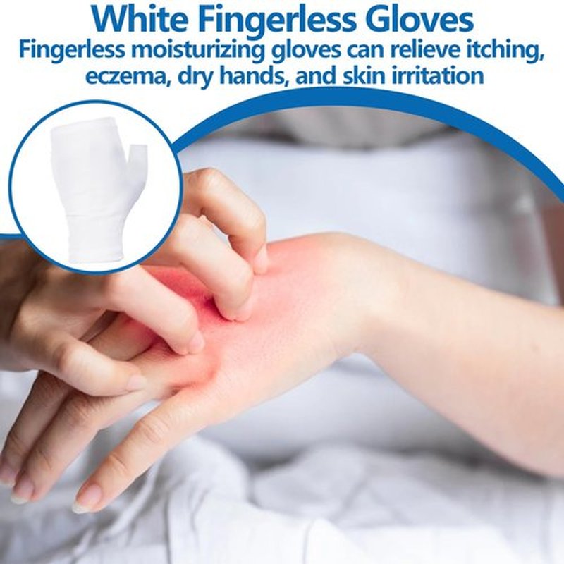6 Pairs Fingerless Eczema Gloves Moisturizing Gloves for Adults Fingerless Cotton Gloves Washable and Reusable Eczema Sleeves Cotton Gloves Overnight Dry Hands for Adults Eczema (White)