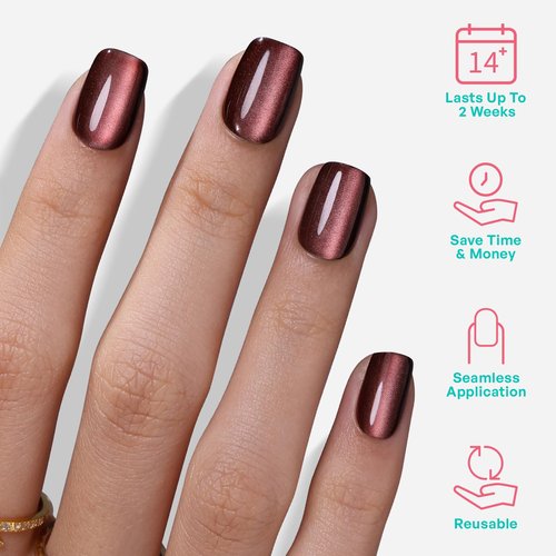 Fall Chocolate Brown Press On Nails Cat Eye Short - GJZEZ Soft Gel Thanksgiving Square Glass Cateye Magnetic Nails Press Ons Thick Opaque False Nails Press Ons, Halloween Glue On Nails, Cocoa Brown