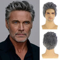 Baruisi Mens Grey Wig Short Wavy Layered Synthetic Hair Halloween Cosplay Wigs for Male