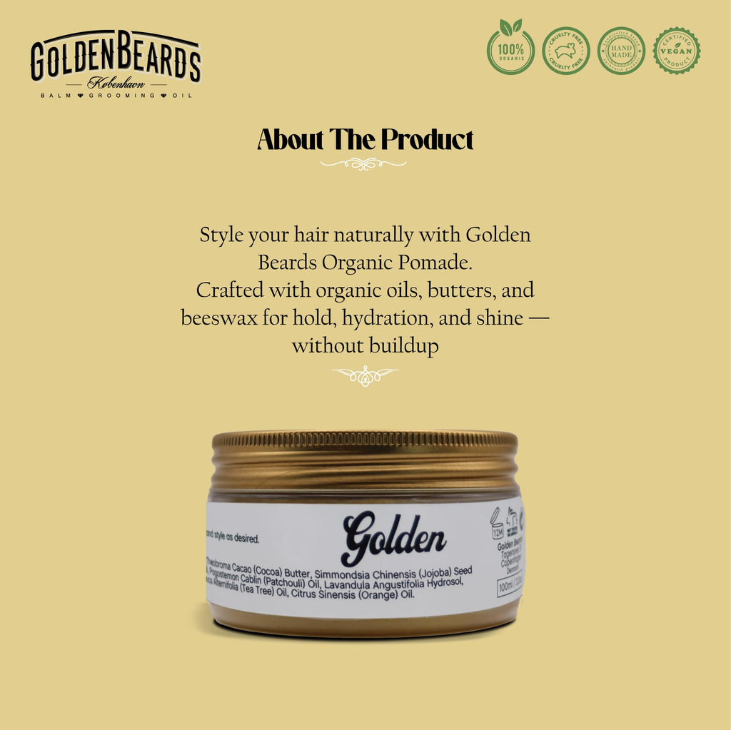 Golden Beards Organic Hair Pomade – 3.3 oz – Natural Styling Cream with Medium Hold & Matte Finish – Handmade, Vegan & Cruelty-Free Hair Grooming