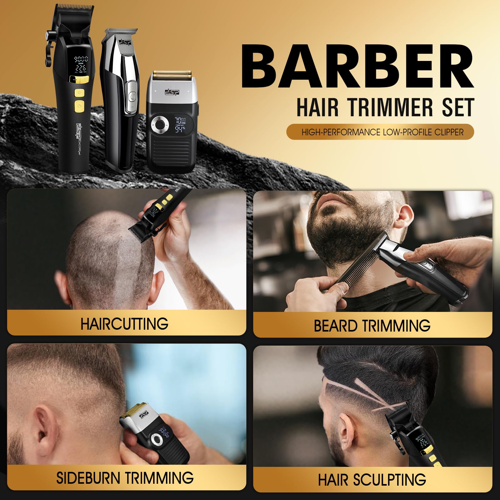 DSP® Hair Clipper, Trimmer, Beard Shaver Kit for Men Professional Barber Set for Hair and Beard Cutting Zero Gap Beard Trimmer, Rechargeable Bald Clippers with LED Display (Black)