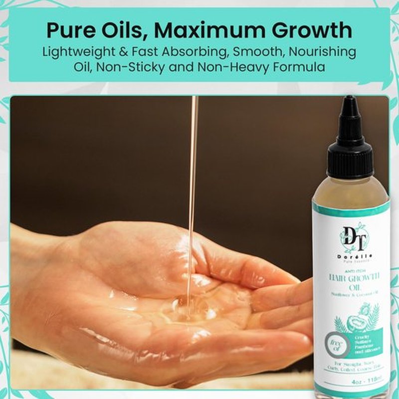 Dorelle Pure Essence Hair Growth Oil for Curly, Coarse & Afro Hair – Sulfate Free Scalp for Hair Growth – Oil with Coconut, Rosemary & Peppermint – Kumquat Scented