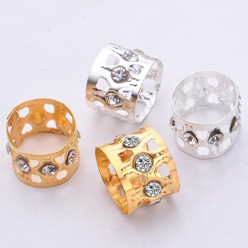50pcs Rhinestone Dreadlocks Beads Alloy Hair Ring Decoration Braiding Hair Braid Cuff Clip Beard Hollow Heart Tube Beads Accessories for Women Men, Golden and Silver
