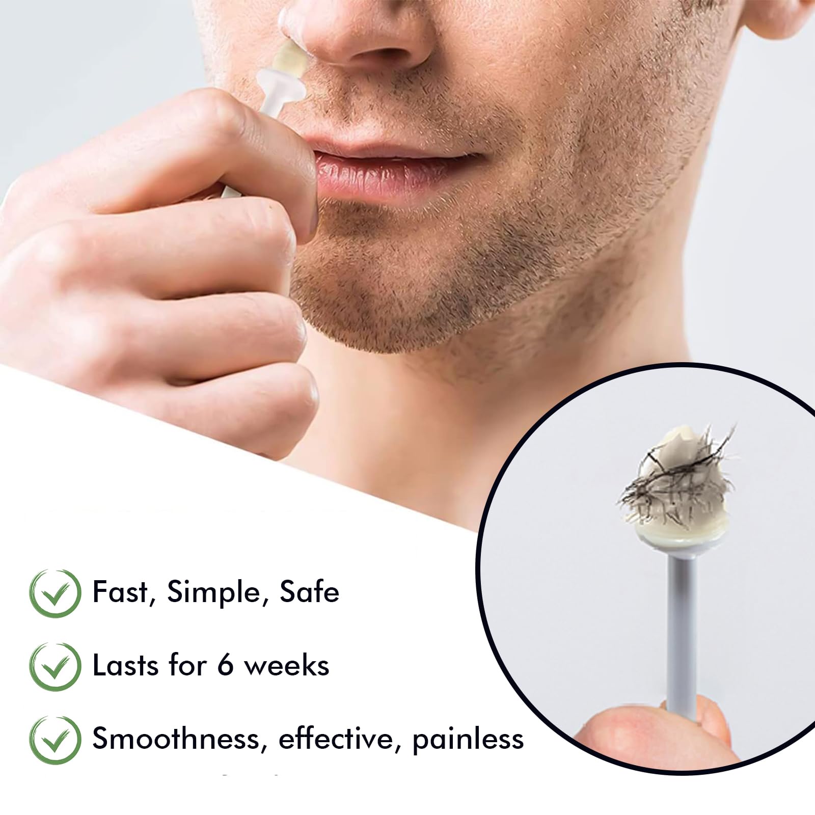 Nose Wax Kit Men & Women- Mini Portable Wax Warmer for Nose/Ear/Eyebrow/Beard/Lip Fuzz Hair Removal with 50g Hard Wax Beans, 10 Applicators & 5 Nose Hair Sticks &1 Silicone Pot - 5V USB