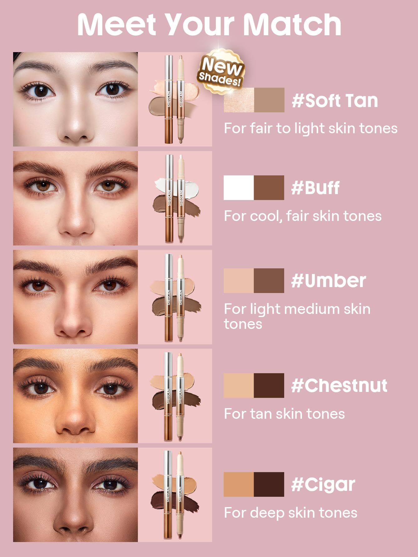 SHEGLAM Fine Line 2-In-1 Nose Contour & Highlight Pen Long Lasting Waterproof Cream Bronzer & Highlight Sticks