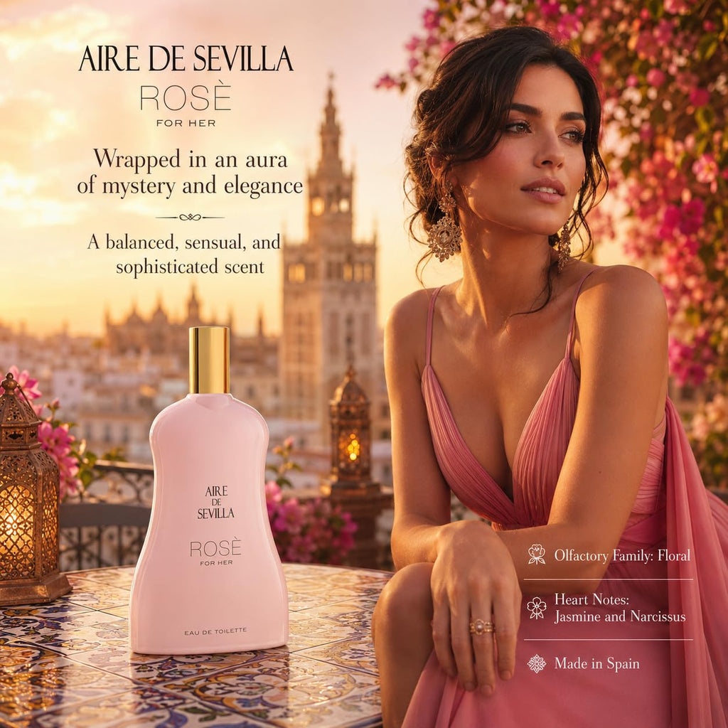 Instituto Español Aire de Sevilla Rose Gift Set for Women, Travel Size Eau de Toilette, Body Gel & Body Lotion (100 ml / 3.4 fl oz Each)