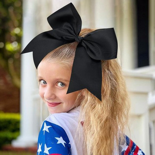 20PCS 8" Large Cheer Bows Black Cheerleading Bows Girl Hair Bows with Ponytail Holder Bow Hair Ties for Cheerleaders SoftbalCompetition Sports