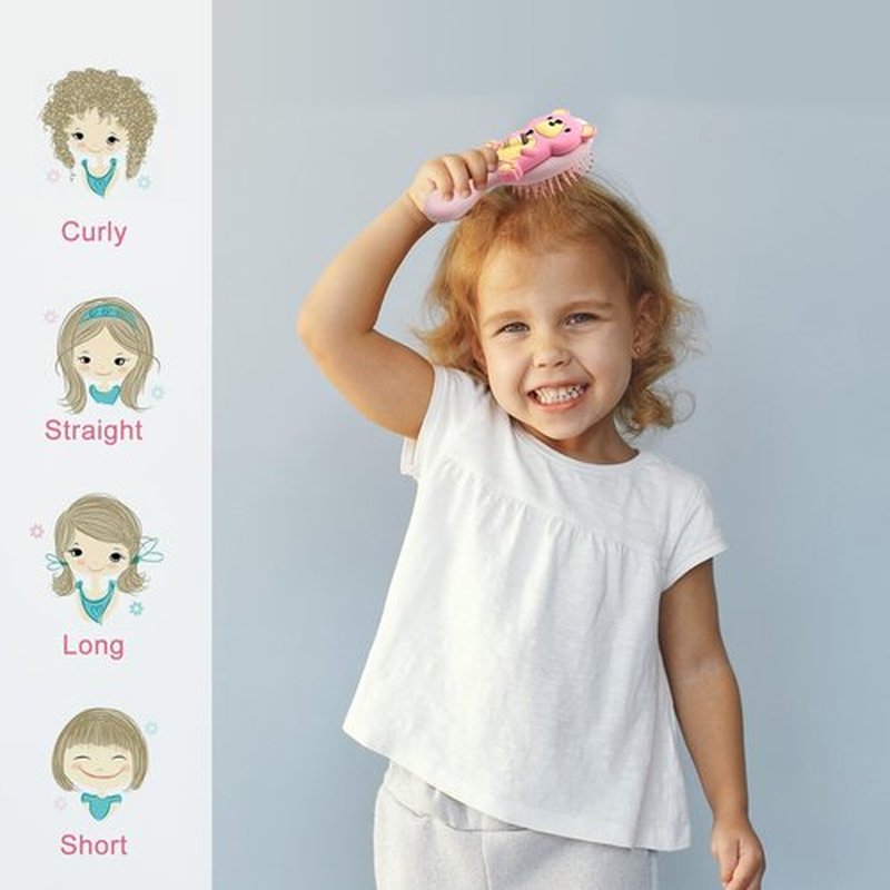 DINATIS Mini Toddler Hair Brush Detangler Brush Kids Detangling Hairbrush Soft Massage Comb Small Travel Hair Brush for Thick Curly Thin Long Short（Pink）