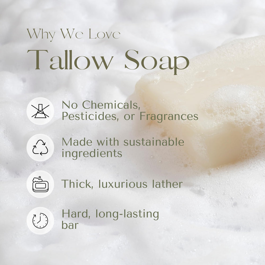 Handmade Grass-Fed Tallow Soap Bars, Fragrance-free, All Natural, perfect for sensitive skin