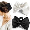 Bow Claw Clip,StrongHold Cute Bow Hair Claw Clips for Women Girls,Nonslip Silky Big Hair Bows Ribbons for Hair Claws,Large Claw Clips for Thick/Thin Hair Styling Accessories Gifts (black,pure)