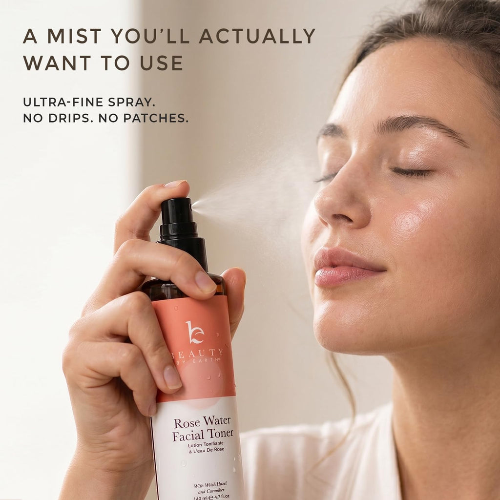 Rose Water Spray for Face - USA Made with Hydrating Natural & Organic Ingredients for Glowing Skin, Alcohol-Free Rosewater Toner Mist with Witch Hazel & Glycerin for Dry and Sensitive Skin