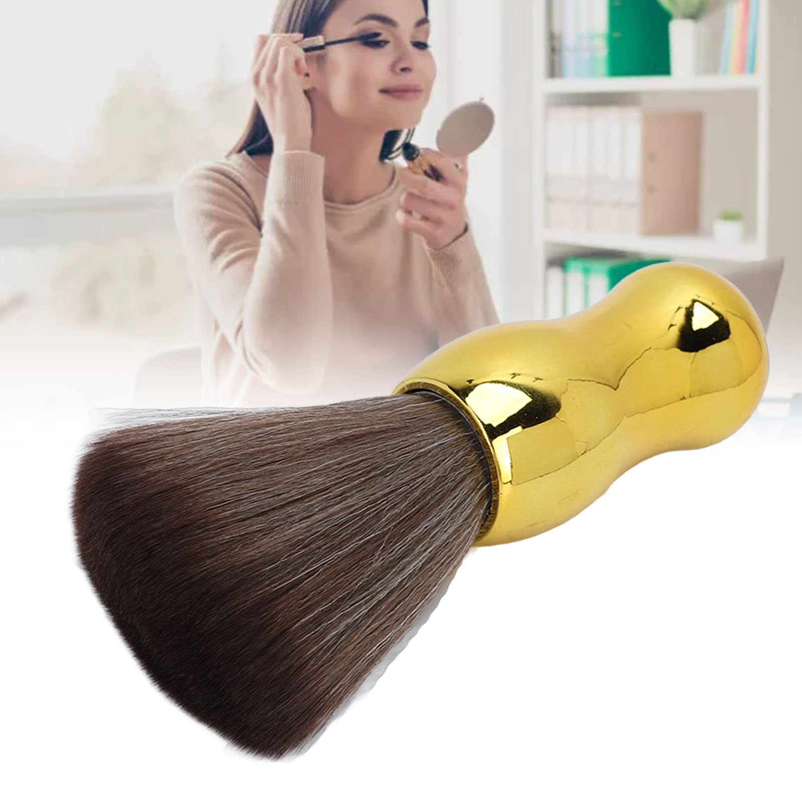 Professional Barber Neck Duster Brush, Soft Nylon Hair Cleaning Brush for Haircutting, Salon & Barbershop Hair Sweeping Brush for Face, Neck & Shoulders Gold