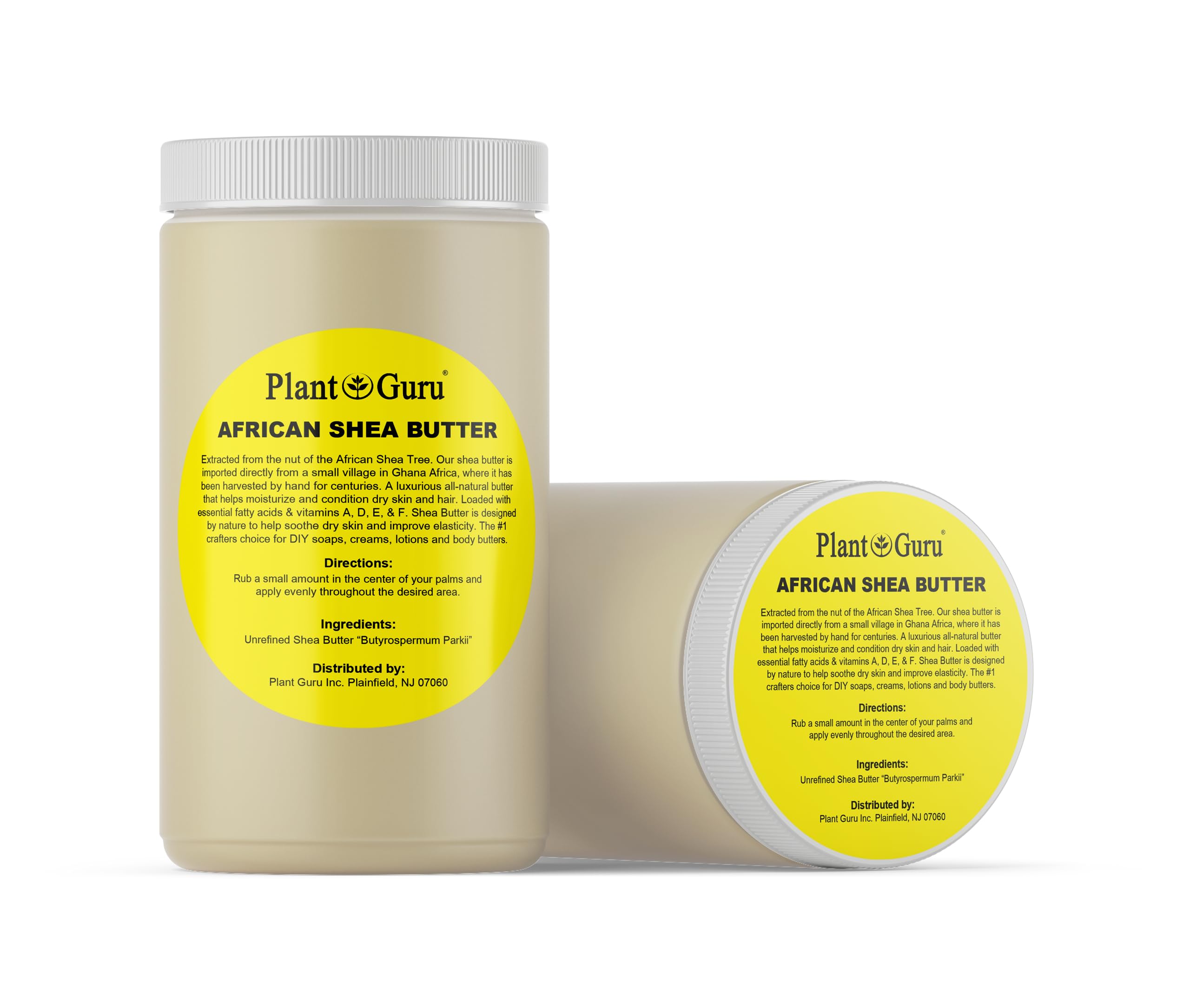 Plant Guru Raw African Shea Butter 32 oz. / 2 lbs. Jar Bulk 100% Pure Natural Unrefined IVORY - Ideal Moisturizer For Dry Skin, Body, Face And Hair Growth. Great For DIY Soap and Lip balm Making.