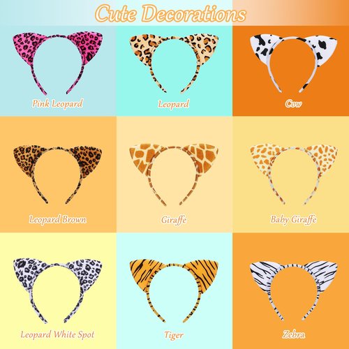 Hoemwarm 18 Pcs Animal Cat Ears Headband Cheetah Ears Hair Accessories,Halloween Cat Ears Hairband Tiger Zebra Leopard Headband for Forest Theme Birthday Cosplay Party,Halloween Decor Supplies