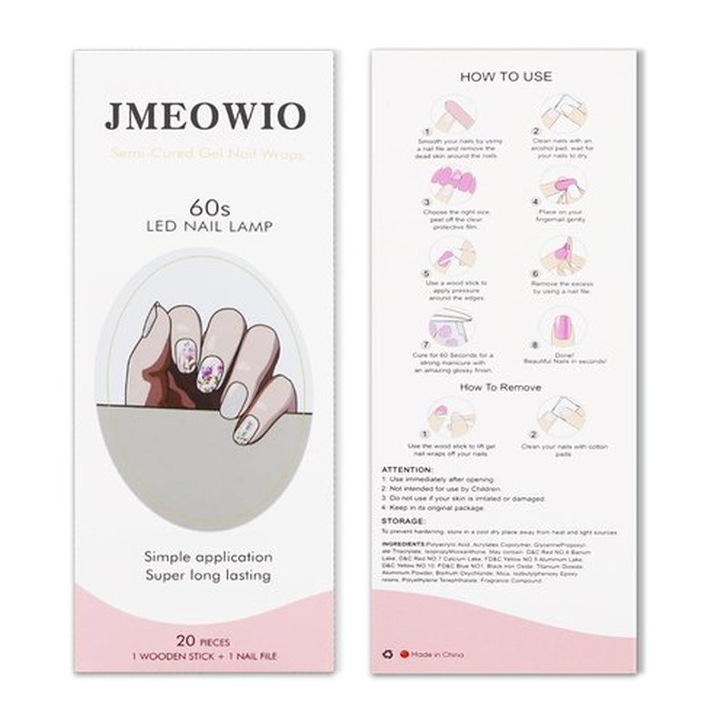 JMEOWIO Gel Nail Stickers Flower Semi Cured Gel Nail Strips Wraps UV/LED Nails Art Design Decoration Accessories