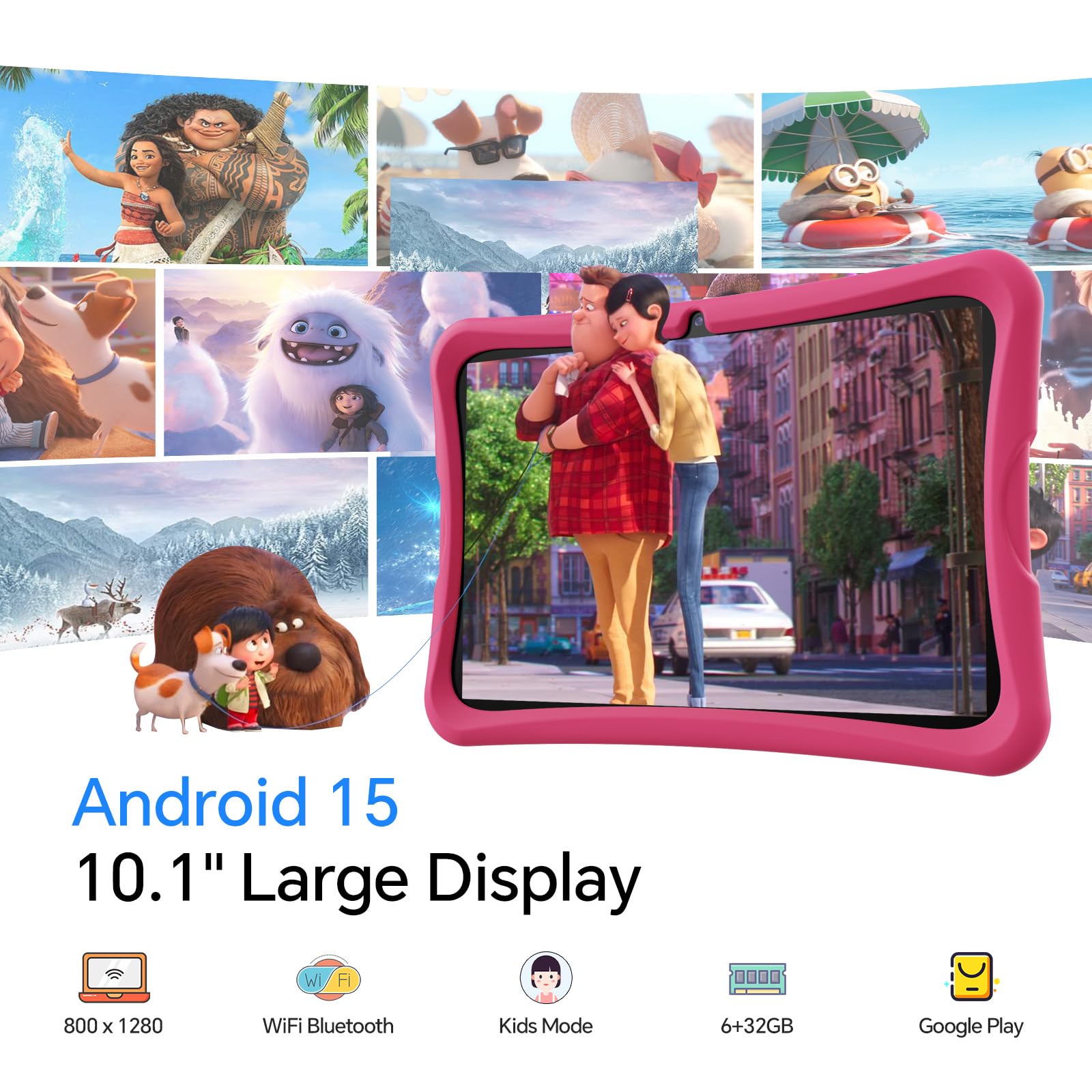 DigiLand 10.1 Inch Kids Tablet, Android 15 Tablet for Kids,6G+32GB up to 128GB,6000mAh Battery,Dual Camera,WiFi,BT 5.0,Best Electronics Tablets Gift for Kids,Shockproof Protective Case (Pink)