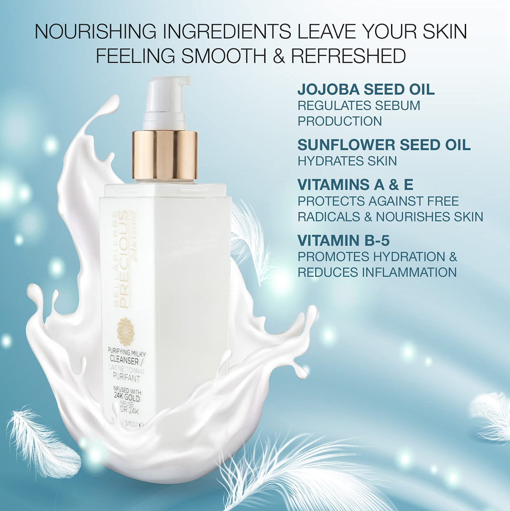 bellapierre Precious Purifying Milky Cleanser | All Natural Formula with 24k Gold Powder, Nourishing Vitamins, Oils and Botanical Extracts - 150ml