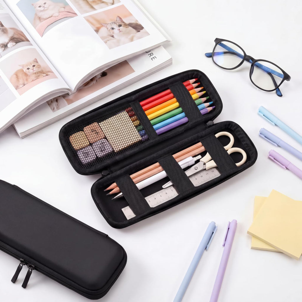 Mudder Hard Shell Slim Pencil Case Small Pen Bag Stylus Case Holder EVA Waterproof Pocket Protectors Organizer for Fountain Pen Headphones Traveller Adults(Black)