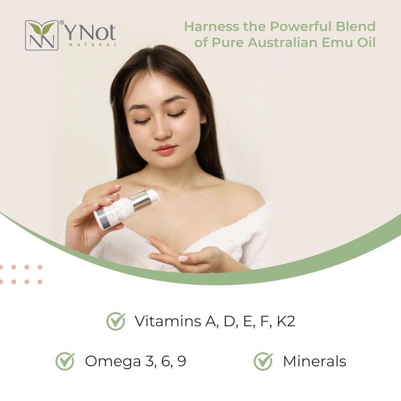 Y Not Natural Pure Emu Oil - Organic Moisture for Face, Body, Hair, Scalp & Nails - Rich in Omega 3-6-9, Vitamins & Essential Minerals - Australian Emu Oil (30ml) 1.01 fl oz -Unscented