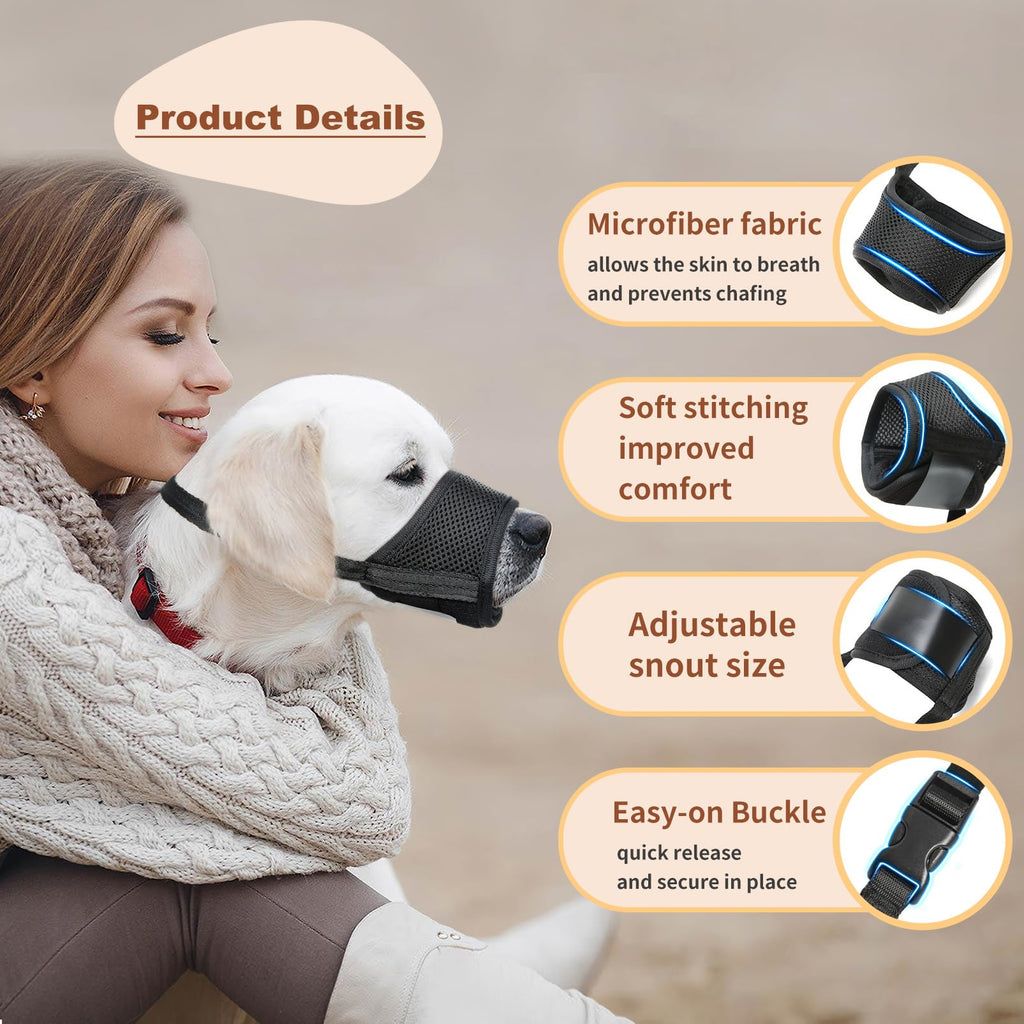 HEELE Dog Muzzle,Soft Nylon Muzzle Anti Biting Barking Chewing,Air Mesh Breathable Drinkable Adjustable Loop Pets Muzzle for Small Medium Large Dogs 4 Colors 4 Sizes (Black, S)