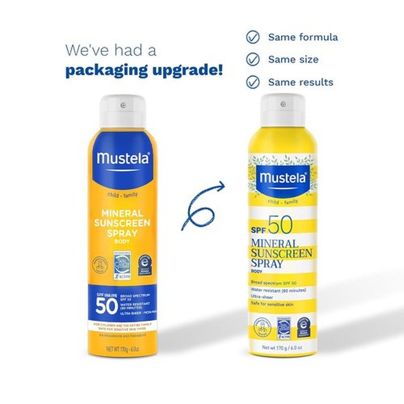 Mustela Baby Mineral Sunscreen Spray SPF 50 - Water Resistant & Fragrance-Free for Sensitive Skin - 6 fl. oz.