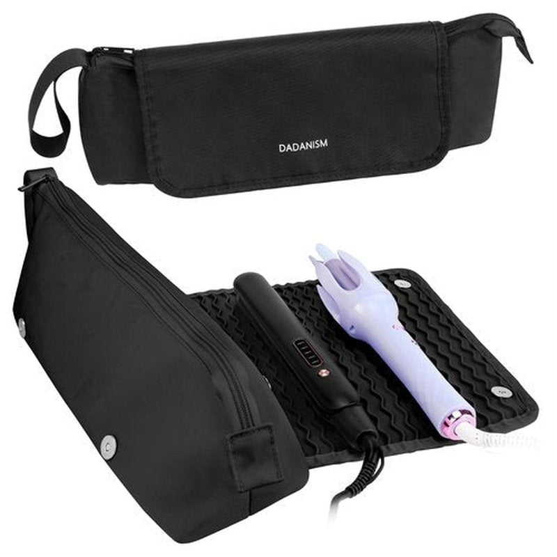 Dadanism Hot Hair Tools Travel Bag with Heat Resistant Mat Removable, Hair Accessories Organizer Case, Women Travel Essentials, Storage Pouch for Curling Iron Straightener Flat Iron HairDryer, Black