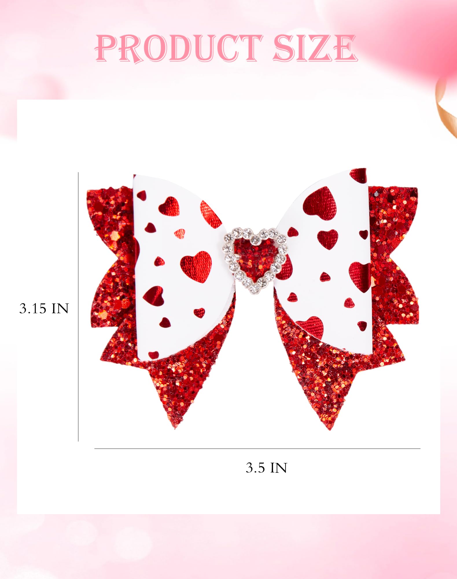 Valentine Hair Bows with Rhinstones Red Glitter Heart Love Hair Clips Valentine Hair Accessories for Women - Non Slip Alligator Clips Bows for Girls
