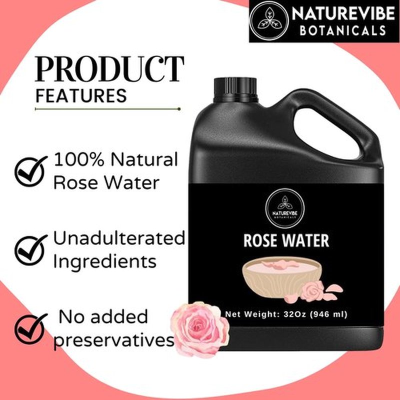 Naturevibe Botanicals Pure Rose Water Toner - 32 oz Hydrating Facial Mist & Hair Spray | 100% Natural, Alcohol-Free