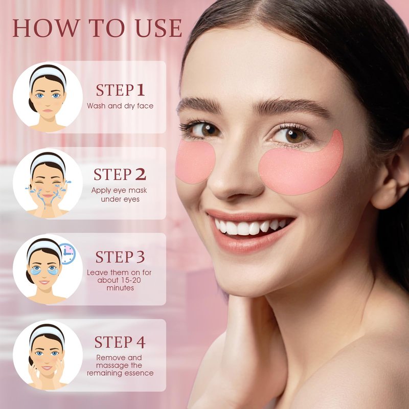 YOYORY Under Eye Patches for Dark Circles and Puffiness, 60 Pcs Collagen Eye Masks for Eye Bags, Fine Lines & Wrinkles, Eye Treatment with Hyaluronic Acid for Hydrating & Moisturizing, Pink
