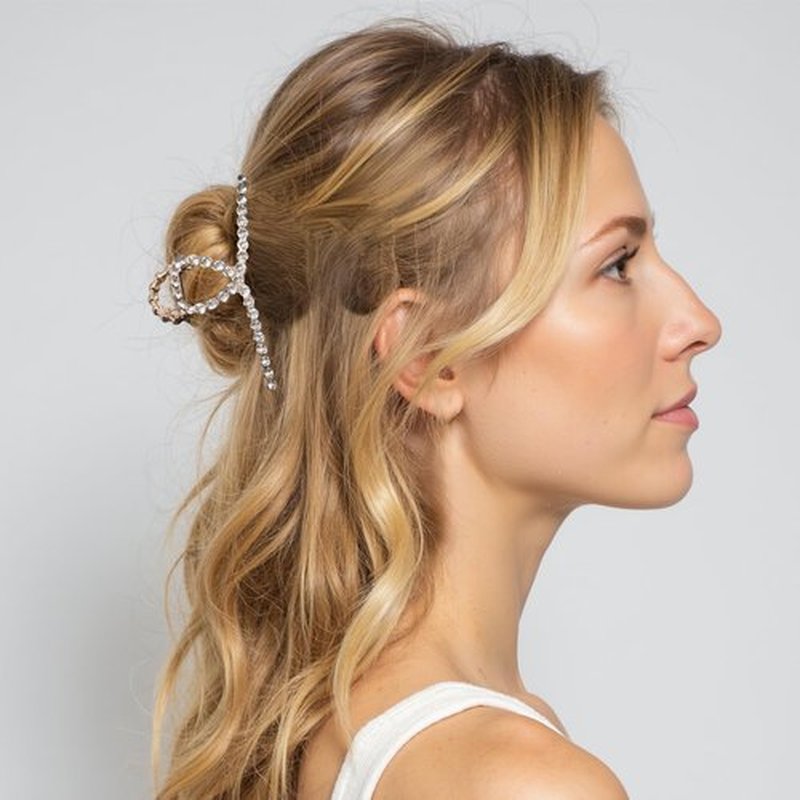 HAIMEIKANG 2 PCs Rhinestone Hair Clips for Women - Metal Claw Clips Strong and Large Hold Claw for Thick Hair, Gold and Silver Hair Clips