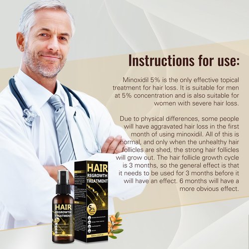 5% Minoxidil for Men & Women, Advanced Formula Hair Regrowth Spray and Topical Solution for Thinning Hair and Beard, Long-Lasting Results
